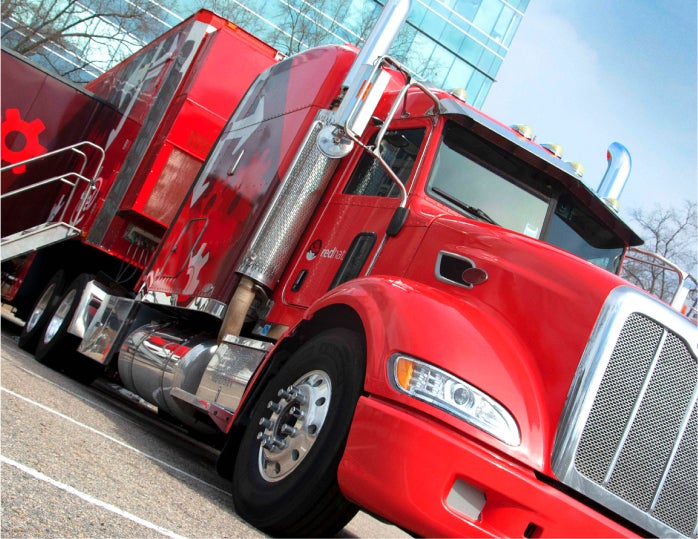 red warp design on a semi-truck