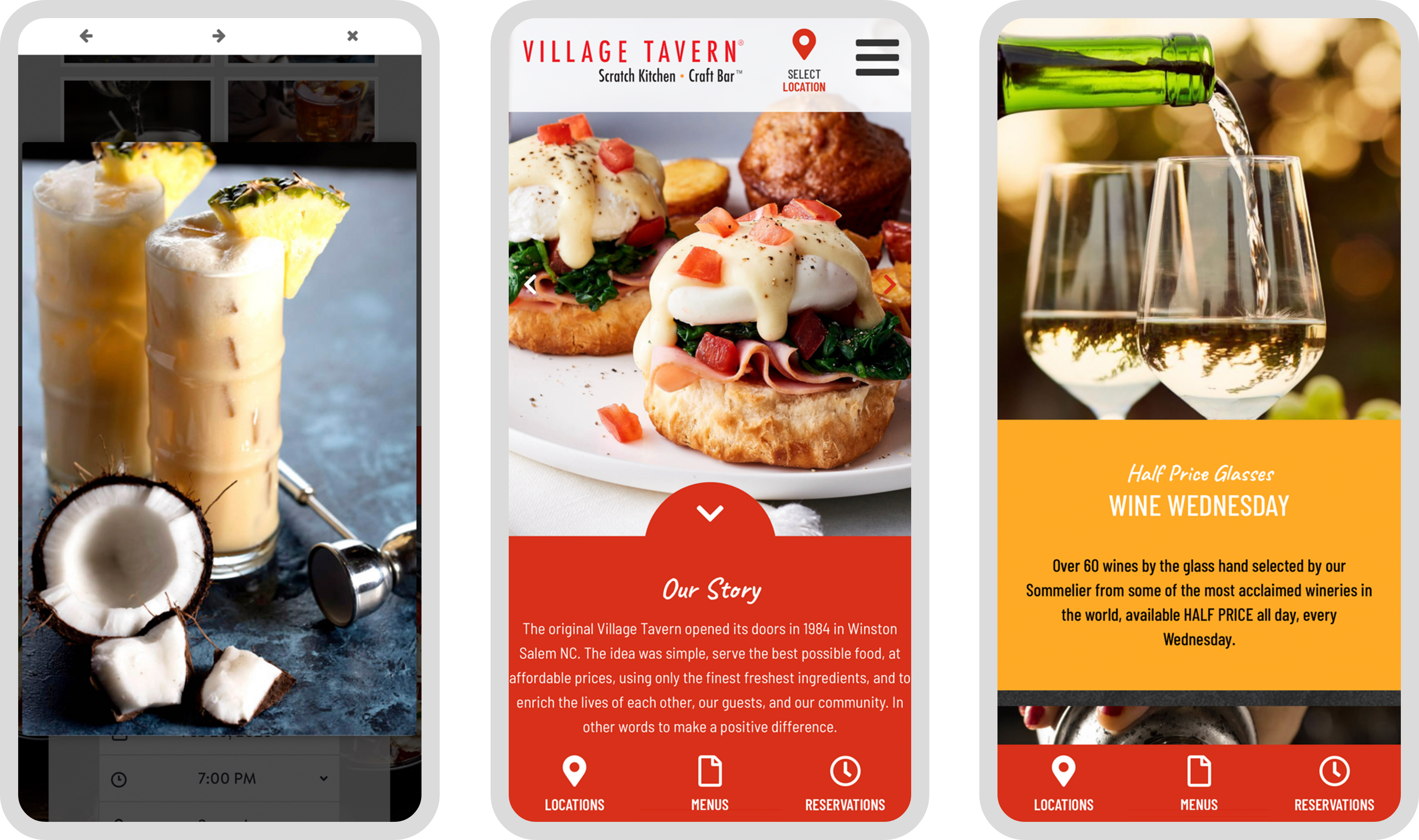 Website design in NC. Village Tavern Restaurant.