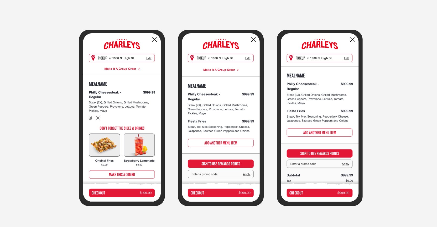 Charley's ecomm ordering on multiple mobile devices