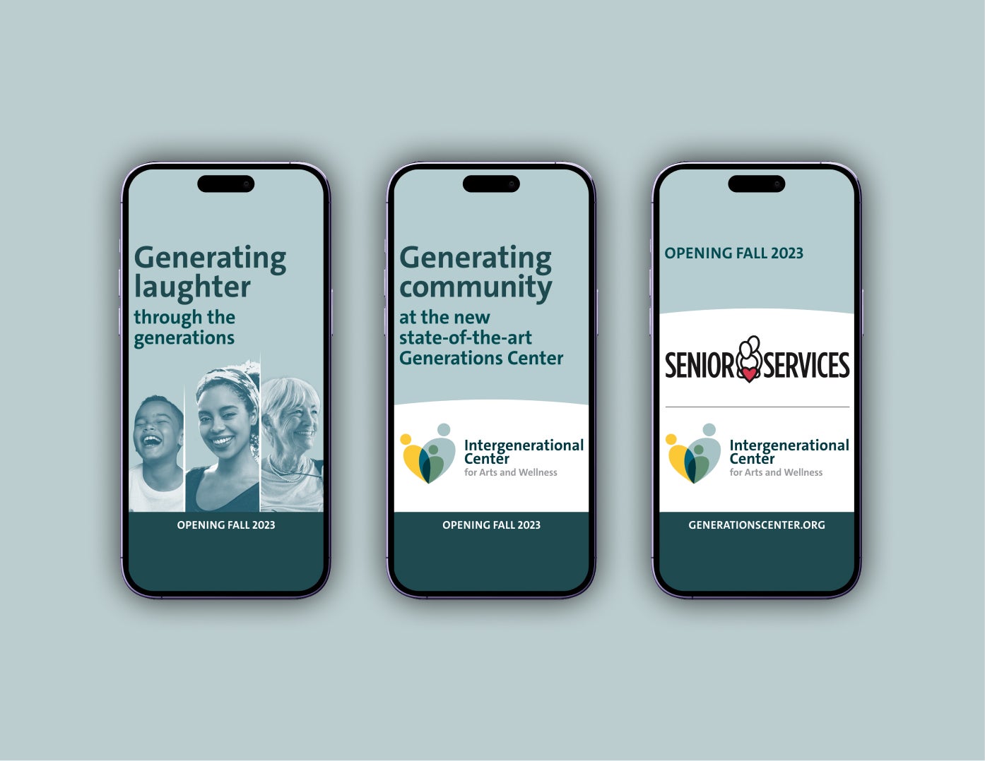 The Intergenerational Center for Arts and Wellness website on phone