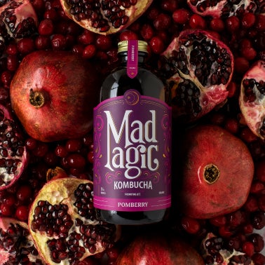 Mad Magic bottle with matching background 