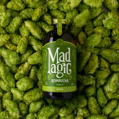 Mad Magic bottle with matching background 