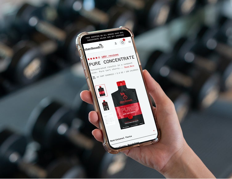 Cheribundi site on a mobile device