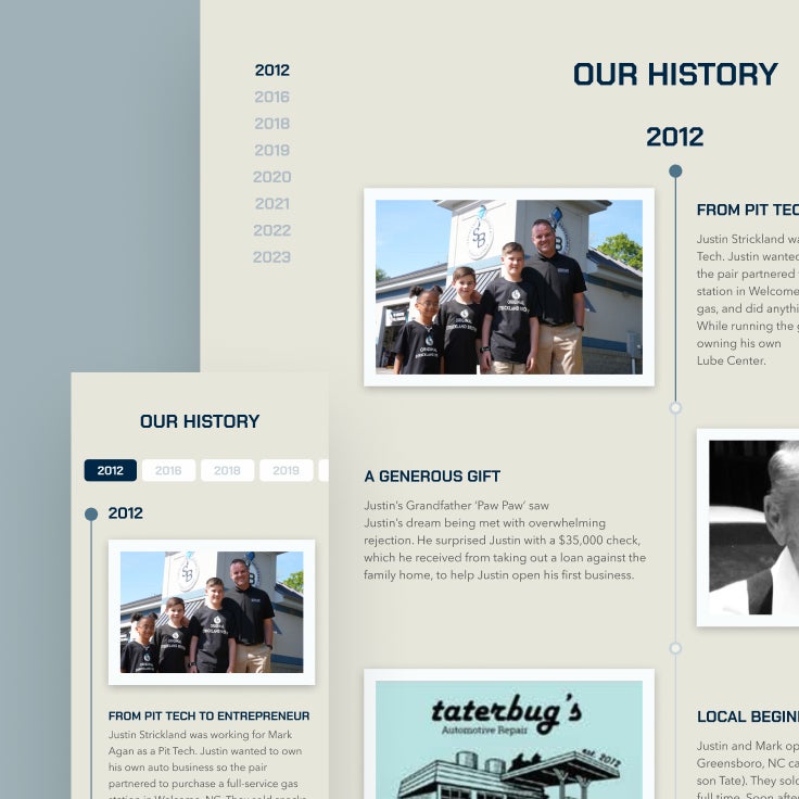 Strickland website timeline
