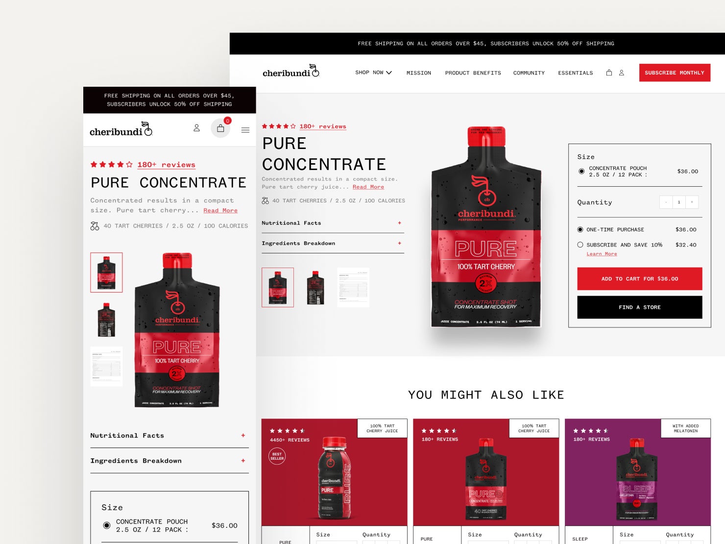 screenshots of Cheribundi website