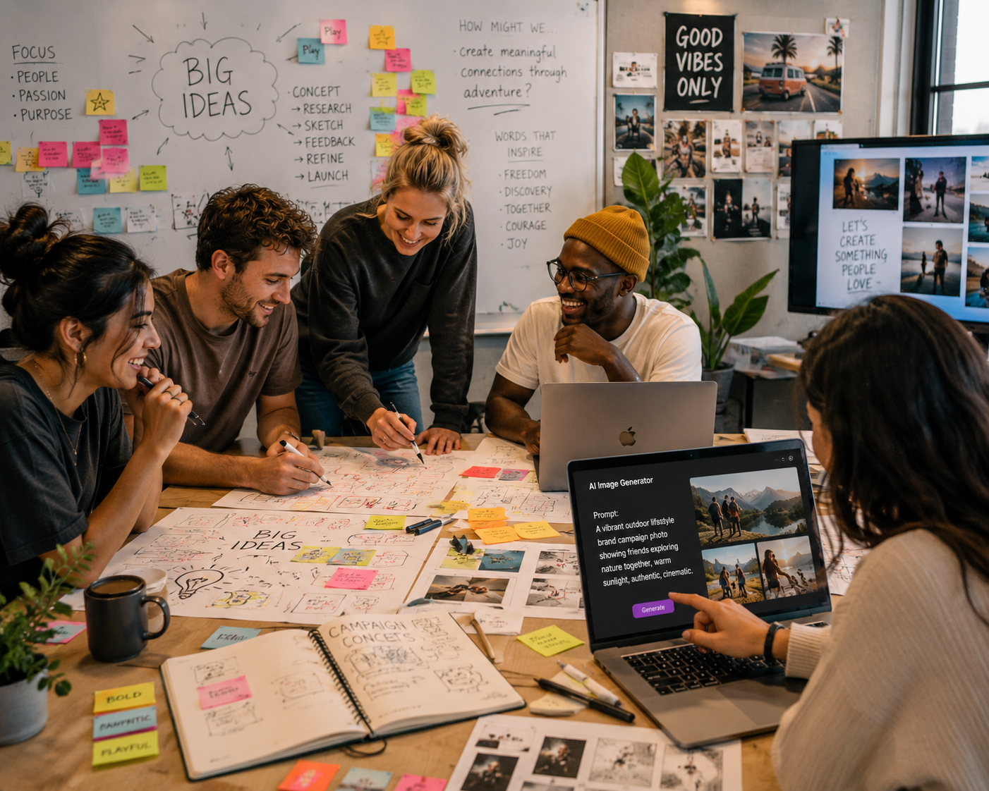 People collaborating in digital marketing. AI in digital marketing.